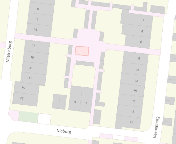 De afbeelding toont een kaartje van de plek waar de werkzaamheden bij Veenenburg exact worden uitgevoerd. Dit is ter hoogte van Veenenburg 6.