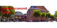 Logo van Agnietenconvent: het is een kleurenfoto van de Agnietenkapel met op de voorgrond een aantal bomen. Links boven staat in rood Agnietenconvent Gouda.